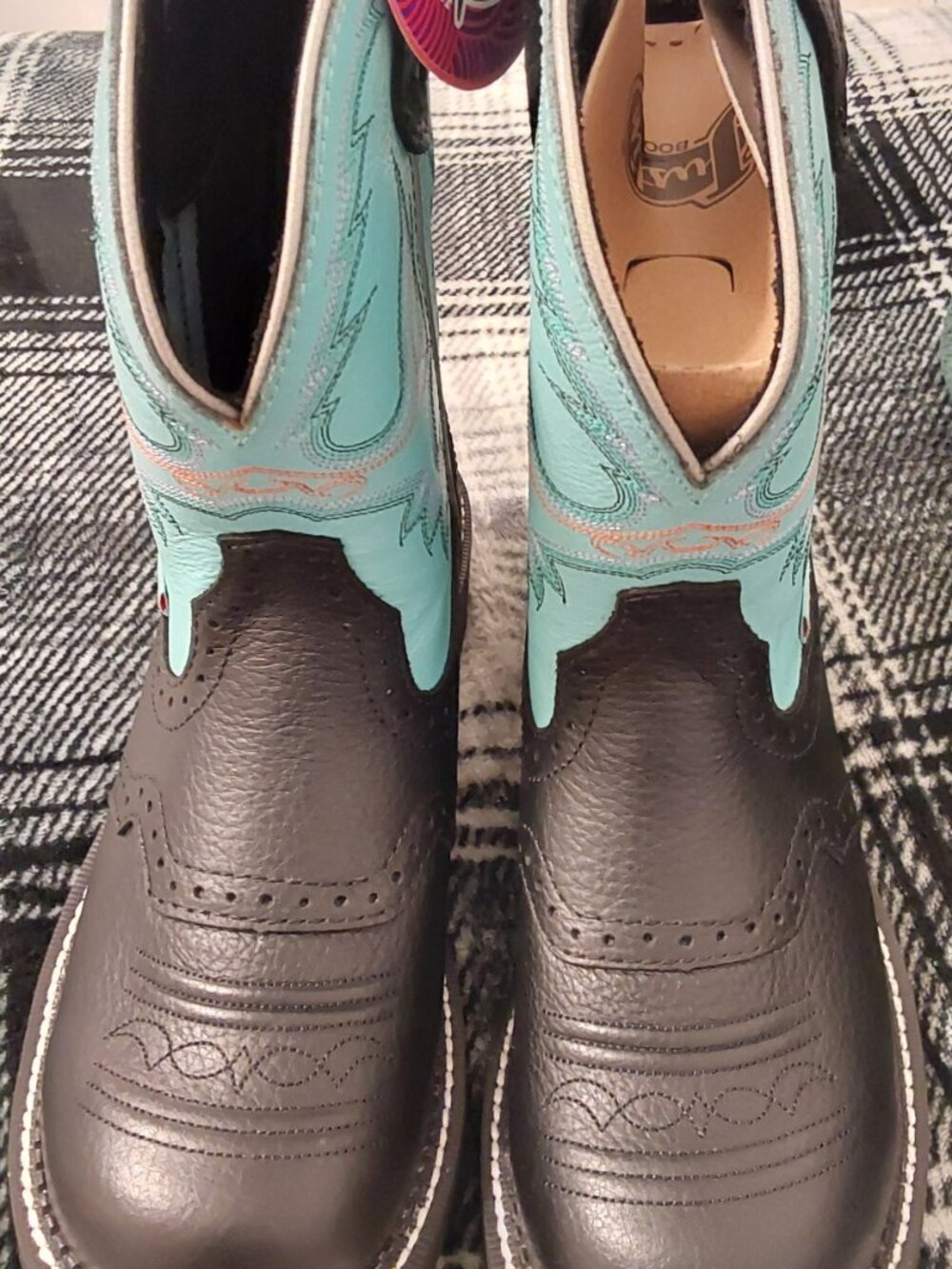 JUSTIN BOOTS GYPSY LEATHER ROUND TOE COWBOY BOOTS TURQUOISE NEW W TAGS, BEAUTY - Picture 12 of 16